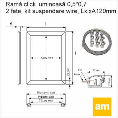 Rama click luminosa 500x700 mm 2 fete